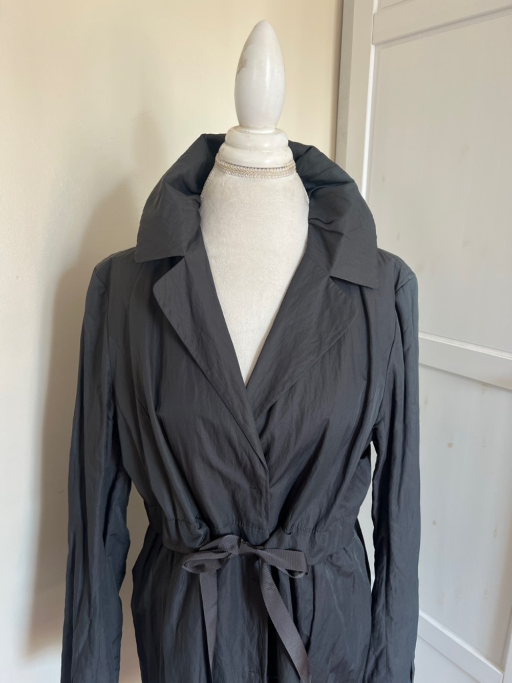 LOFT Charcoal Grey Metallic Trench Coat | Size 14 Gently Used - Picture 2 of 10